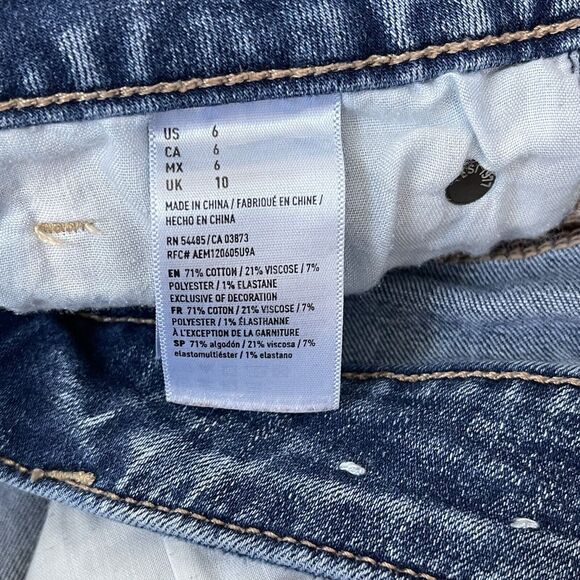 American Eagle SZ 6 Hi-Rise Shortie Jean Shorts Distressed Stretch Frayed Hems - Picture 7 of 8